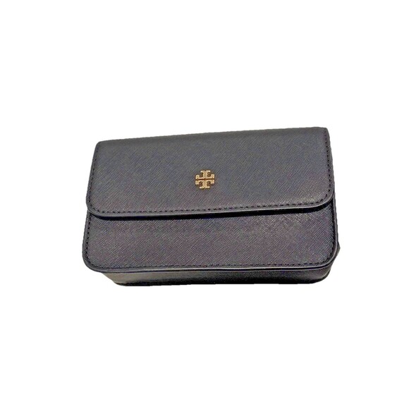 Tory Burch Emerson Saffiano Mini Crossbody Purse Belt Bag Clutch Black Logo - Picture 5 of 11